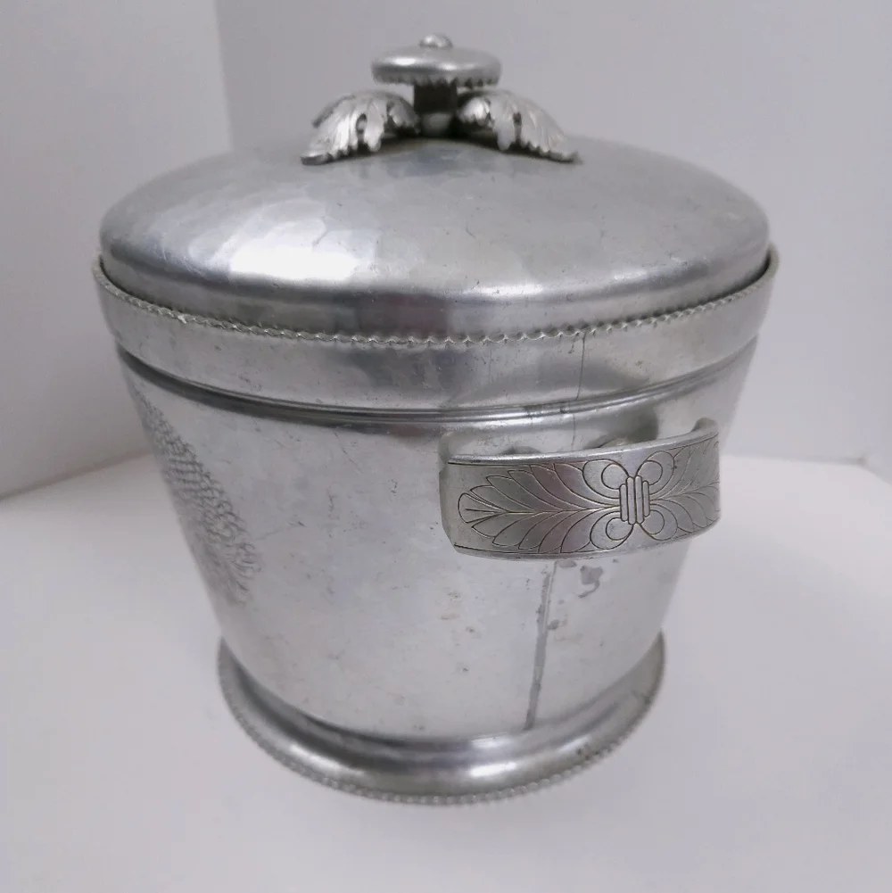 Vintage 1950s Continental Hammered Aluminum Chrysanthemum Ice Bucket